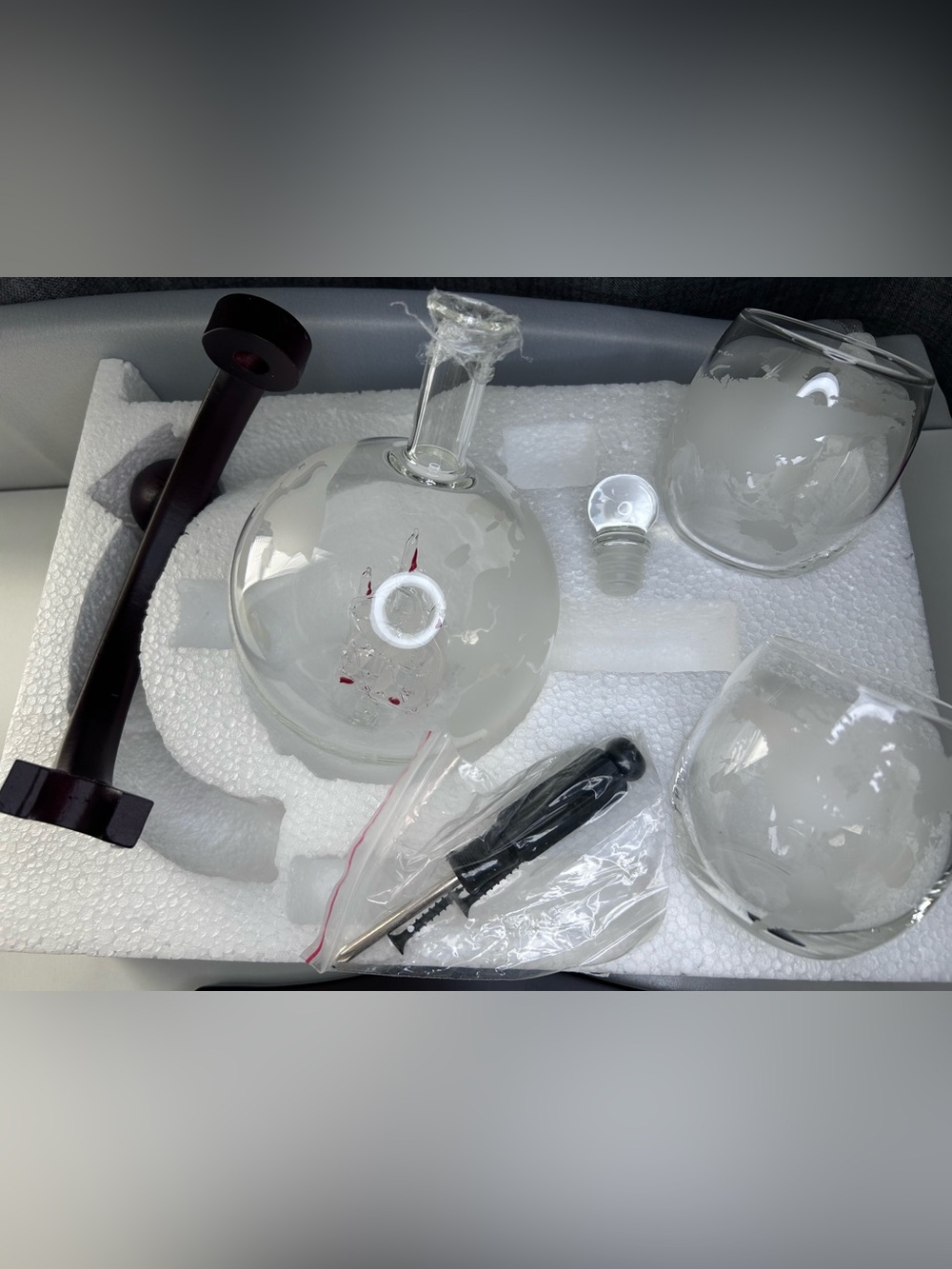 Globe Glass Decanter Set with Two Etched Tumblers - Black Base - Picture 6 of 15